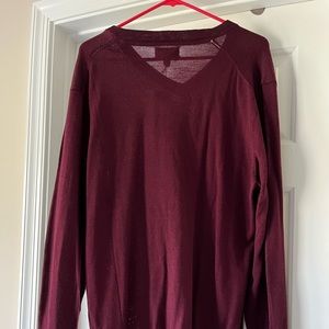 NWT Club Room Burgandy V Neck Long Sleeve Sweater Merino Wool Blend Men’s Large